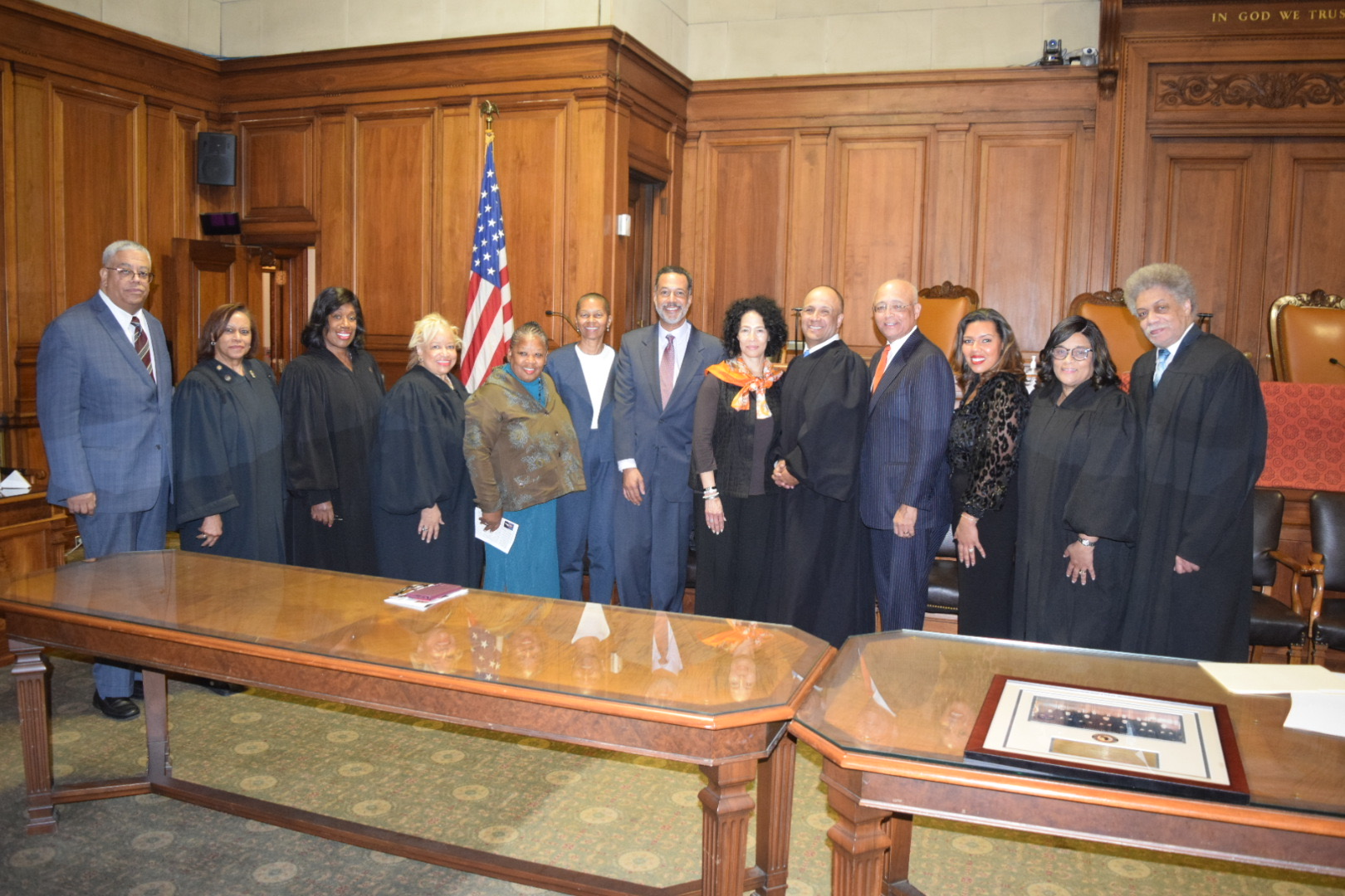 The judges and organizers of the William C. Thompson Awards pose with honorees following the ceremony.