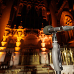 This lone microphone, placed in a sacred spot at St. Ann’s & Holy Trinity, captures so many transformative events and stories. On Wednesday, March 20, this microphone will carry the message of The Moth.Photo: Peter Cooper