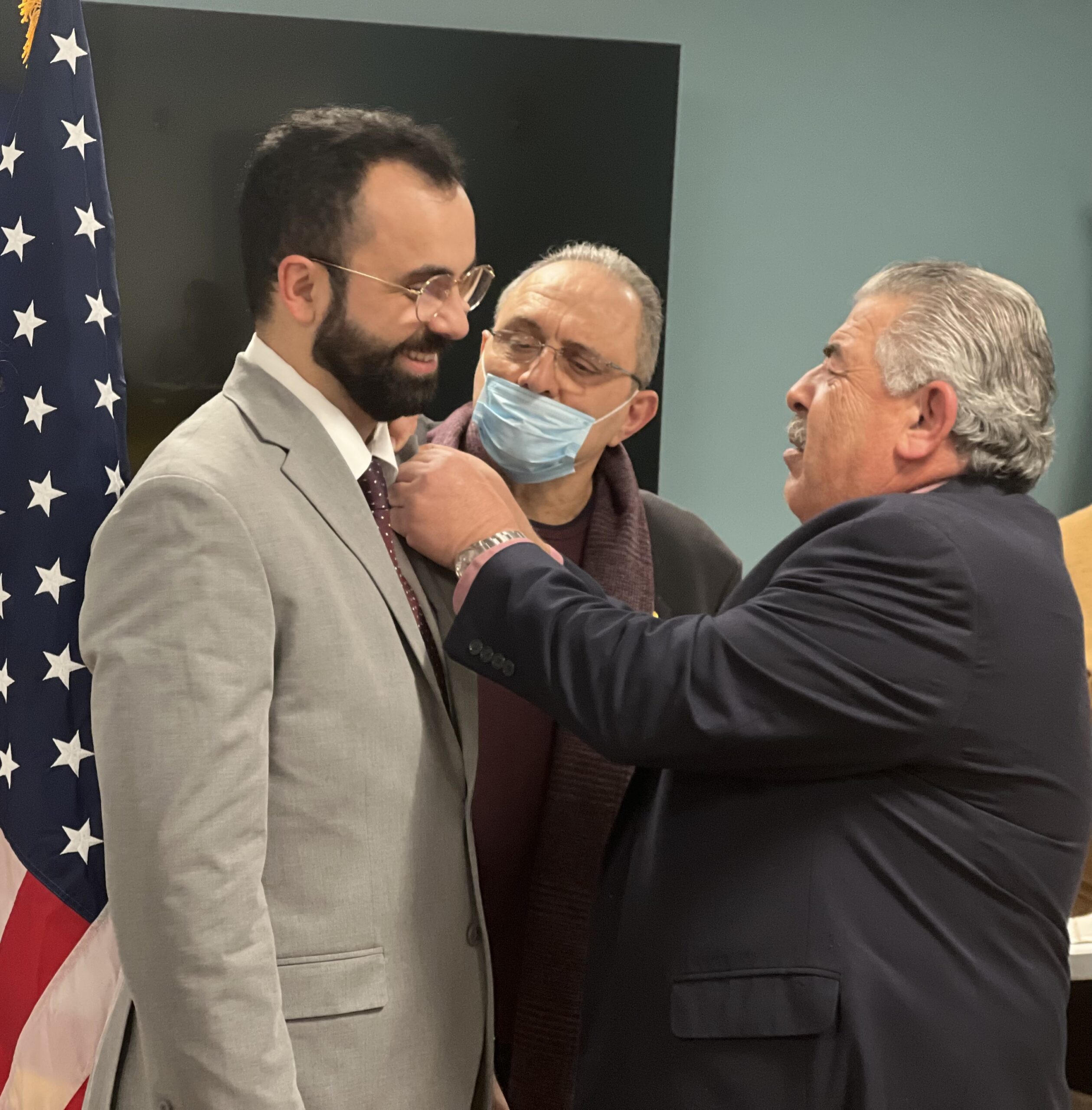 New member Randy Haddad being pinned by fellow member Ralph Succar at Salaam Club second meeting.