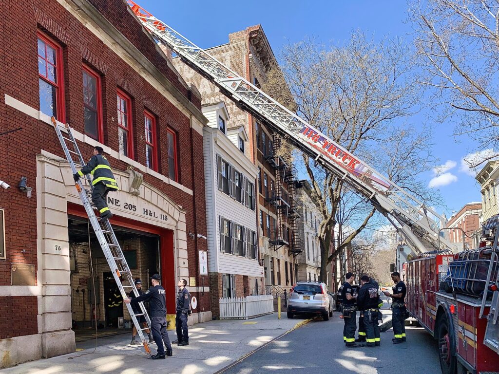 Firefighters from Hook & Ladder Co. 118/Engine 205 and Engine 224 in Brooklyn Heights got together for some ladder practice.