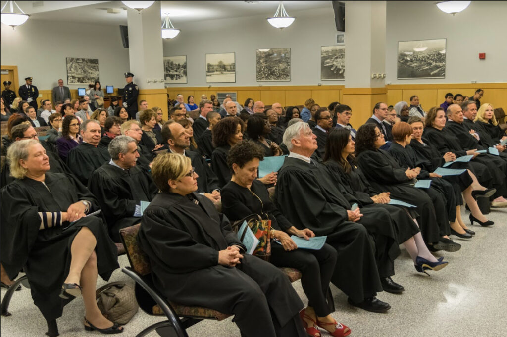 Judges gather at a Law Day event in Brooklyn, demonstrating their support for civic education. This year's Law Day theme, “Voices of Democracy,” invites high school students to reflect on the importance of participation in the democratic process.Brooklyn Eagle photo by Robert Abruzzese