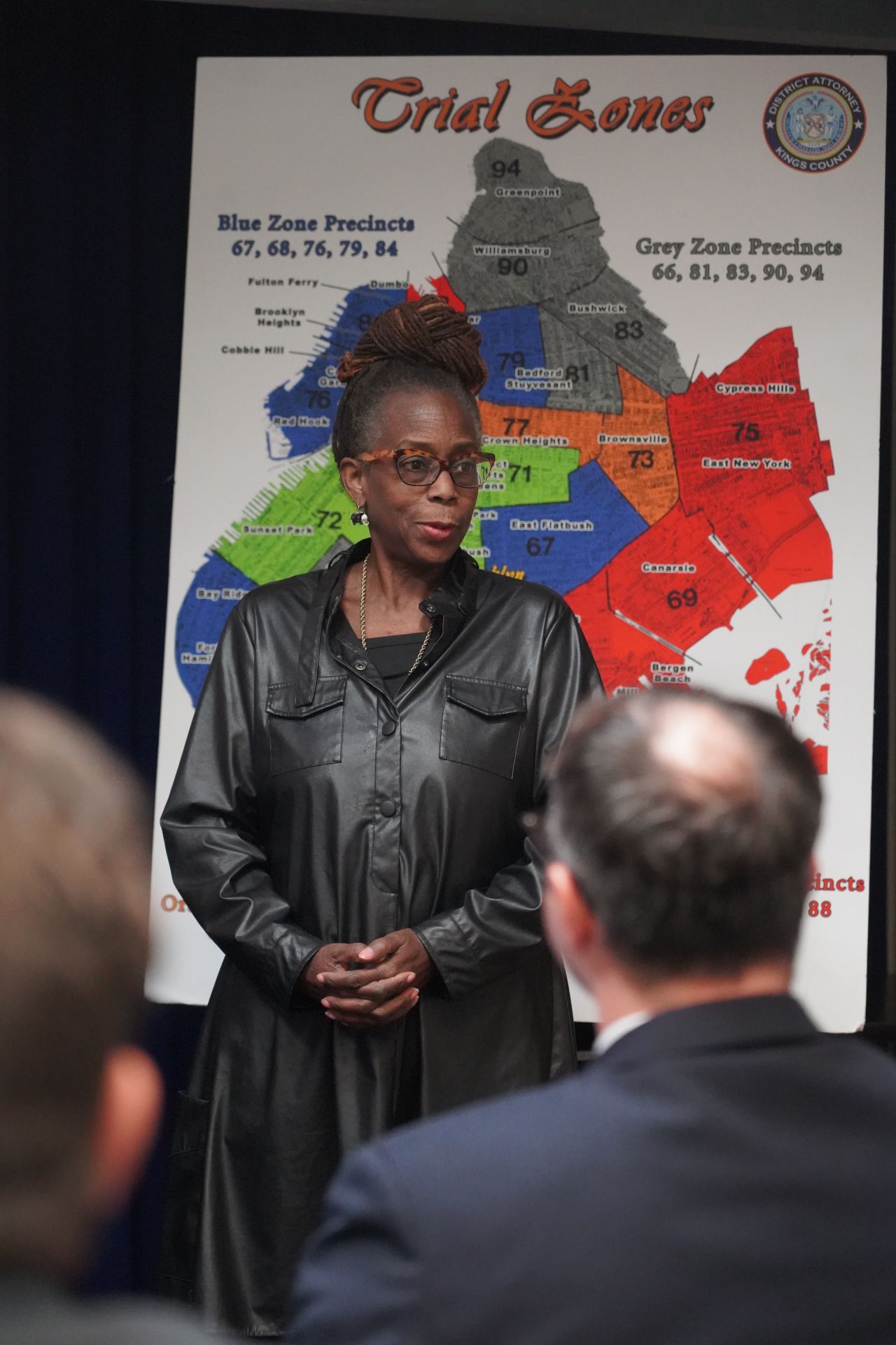Chief Diversity Officer Renee Gregory addresses the new class of assistant district attorneys, emphasizing the significance of creating an inclusive work environment and the office's role in serving a diverse community. Photos courtesy of the Kings County DA’s Office