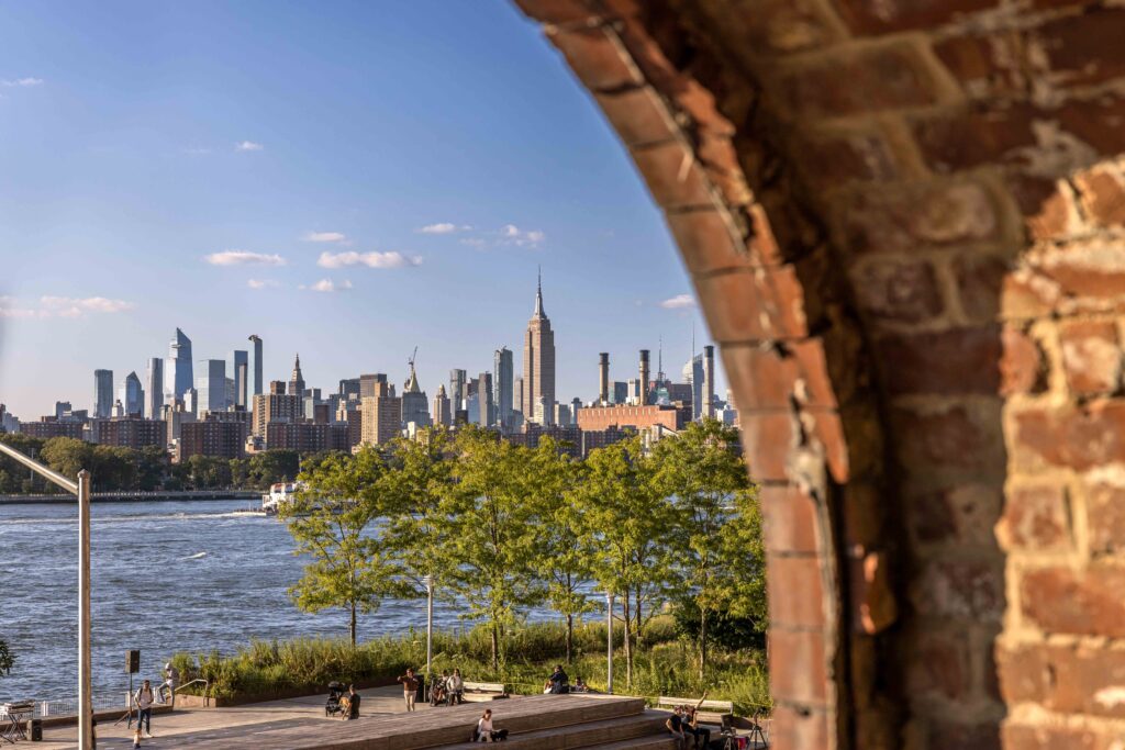 Viewing domino Park from The Refinery's open window. Photo by Max Touhey