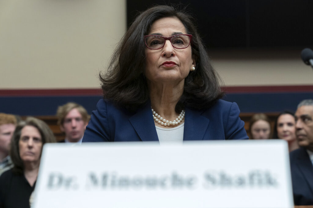 Columbia President Nemat Shafik testifies before the House Committee on Education and the Workforce hearing on "Columbia in Crisis: Columbia University's Response to Antisemitism" on Capitol Hill in Washington, Wednesday, April 17, 2024. (AP Photo/Jose Luis Magana)