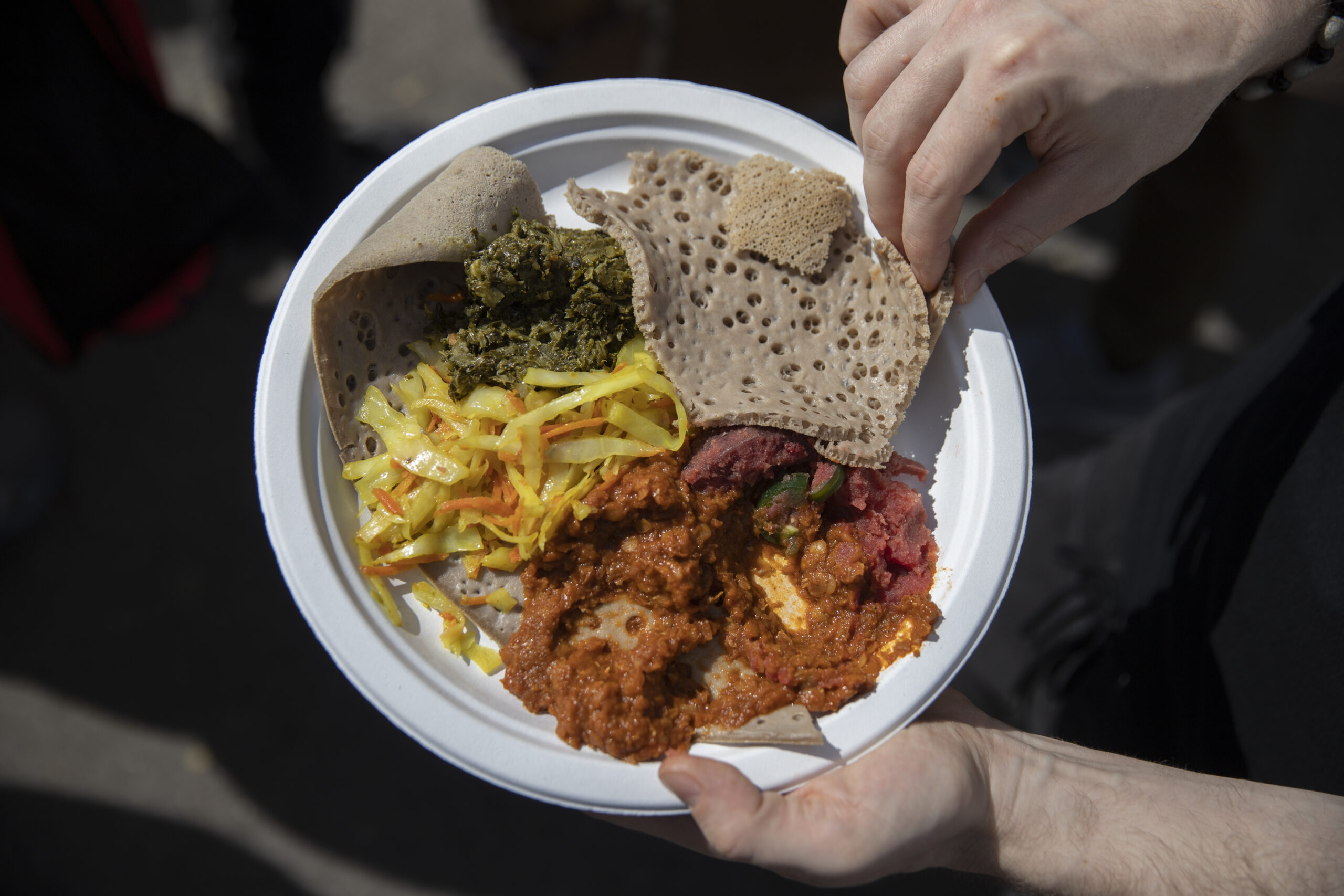 A plate of Ethiopian food from Emeye at Prospect Park Smorgasburg.