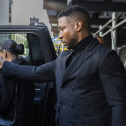 Actor Jonathan Majors leaves Criminal Court with his girlfriend Megan Good after his sentencing in Manhattan on Monday, April 8, 2024 in New York. Photo: Brittainy Newman/AP