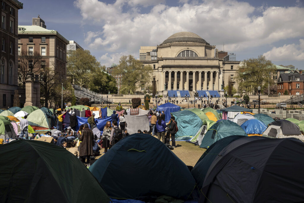 Pro-Palestinian demonstration encampment is seen at the Columbia University, Friday, April 26, 2024, in New York.