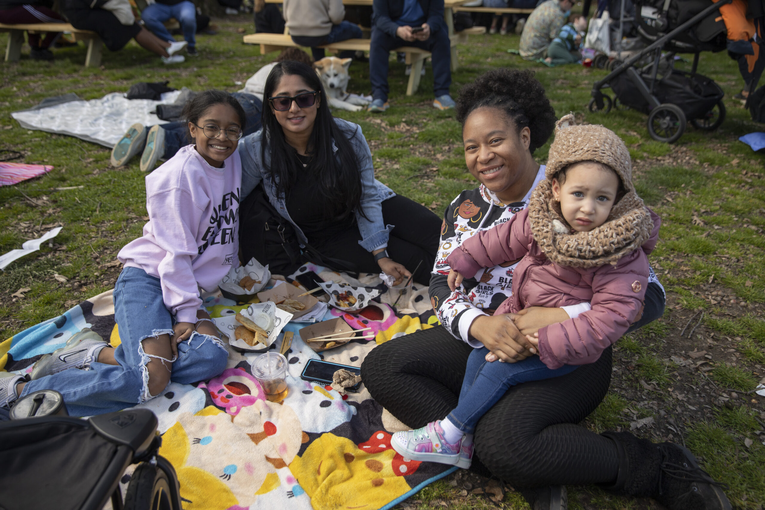 Ava George (Age 10), Ayesha Ikram, Tiffany Sylvestre and Kiara Sylvestre (age 2) at Prospect Park Smorgasburg.