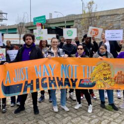 Members of numerous Brooklyn and Queens community groups gathered in Sunset Park on Wednesday to launch the Brooklyn-Queens Expressway Environmental Justice Coalition. Photo: Mary Frost, Brooklyn Eagle