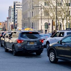 A traffic pileup of vehicles diverted off the BQE at the intersection of Cadman Plaza West and Tillary Street on Sunday.