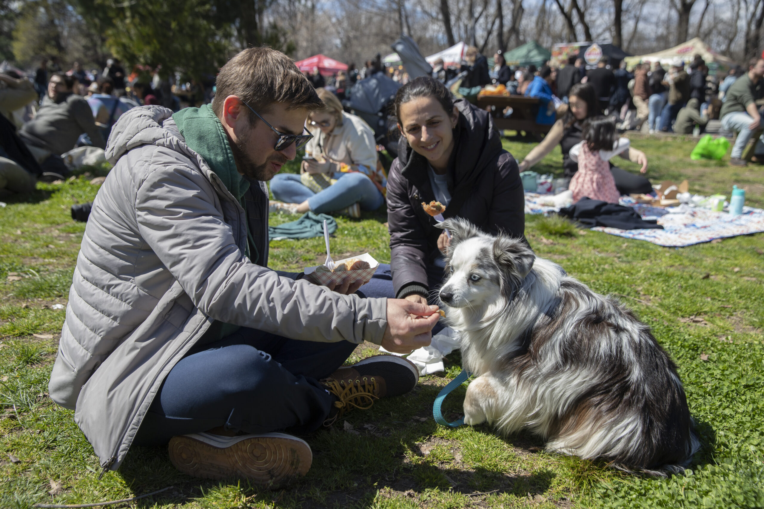 David Berlach and Lizzie Gradinger with dog Darwin at Prospect Park Smorgasburg.