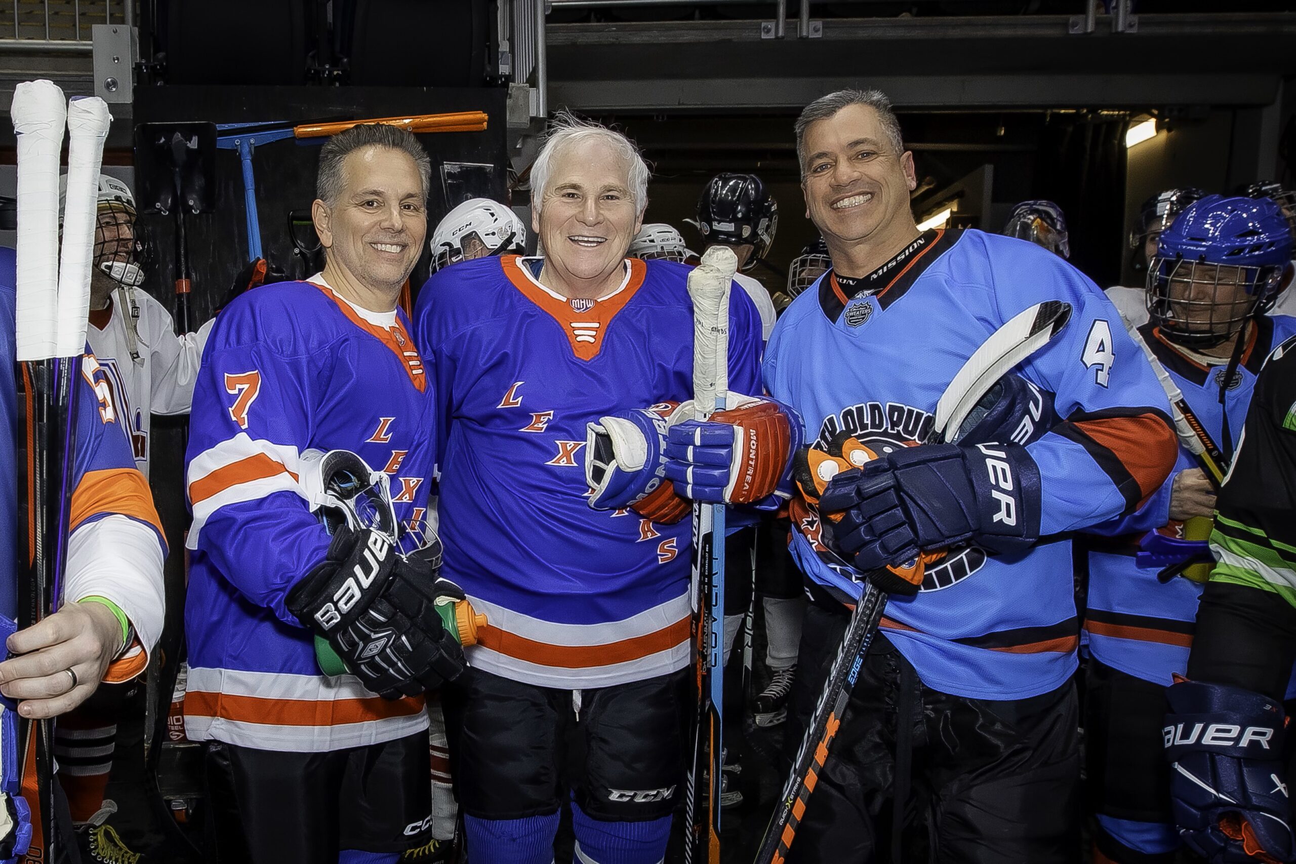 From left to right: John Dalli, president-elect of the Columbian Lawyers Association; Hon. Alan Schenkman, the former presiding justice of the Appellate Division, Second Department; and Robert Mazzuchin come together on the ice at UBS Arena, showcasing the legal community's dedication to supporting charitable causes through the sport of hockey at Tunnel to Towers hockey game. Photos courtesy of John Dalli