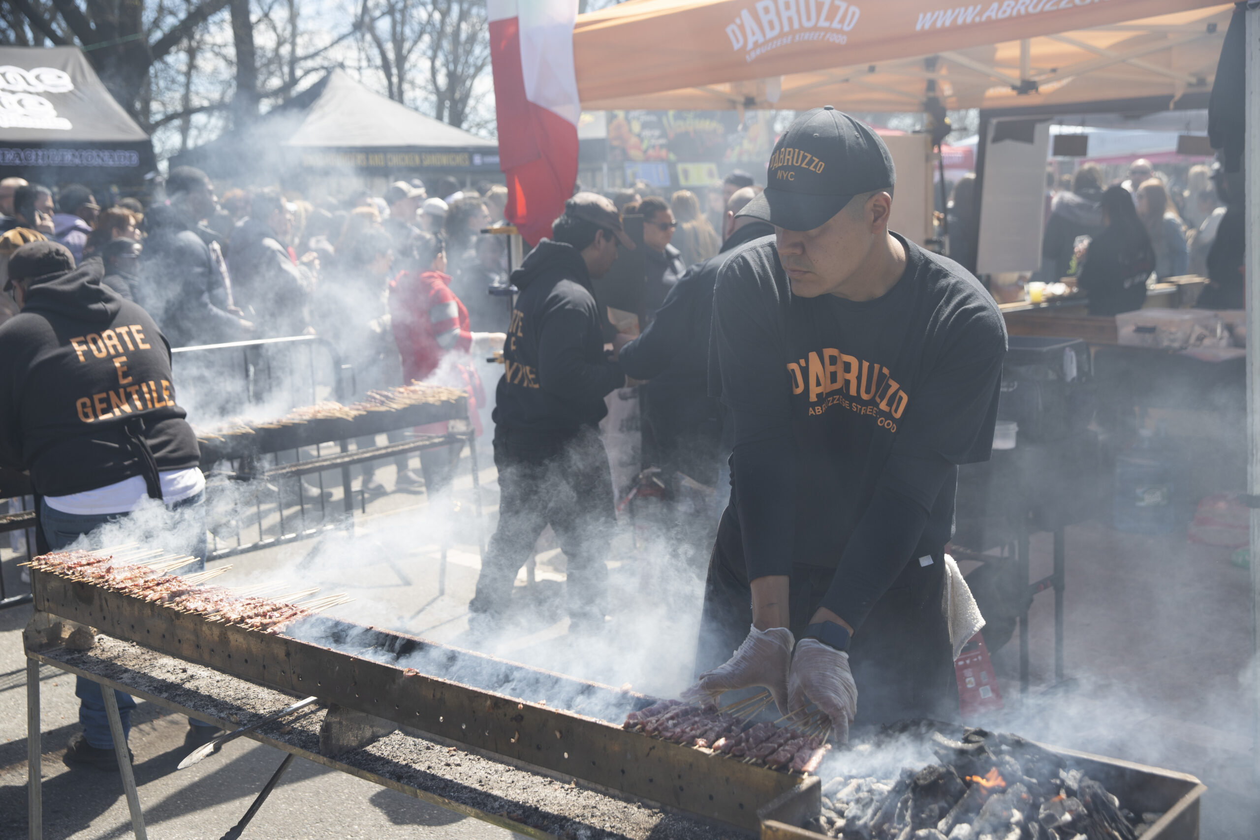 Meat is grilled at the D’Abruzzo stall at Prospect Park Smorgasburg.