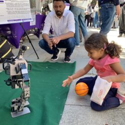 Kids eagerly caught the ball thrown by this “humanoid robot” that knew how to keep its balance during NYU’s 2024 Tandon Research Excellence Exhibit.