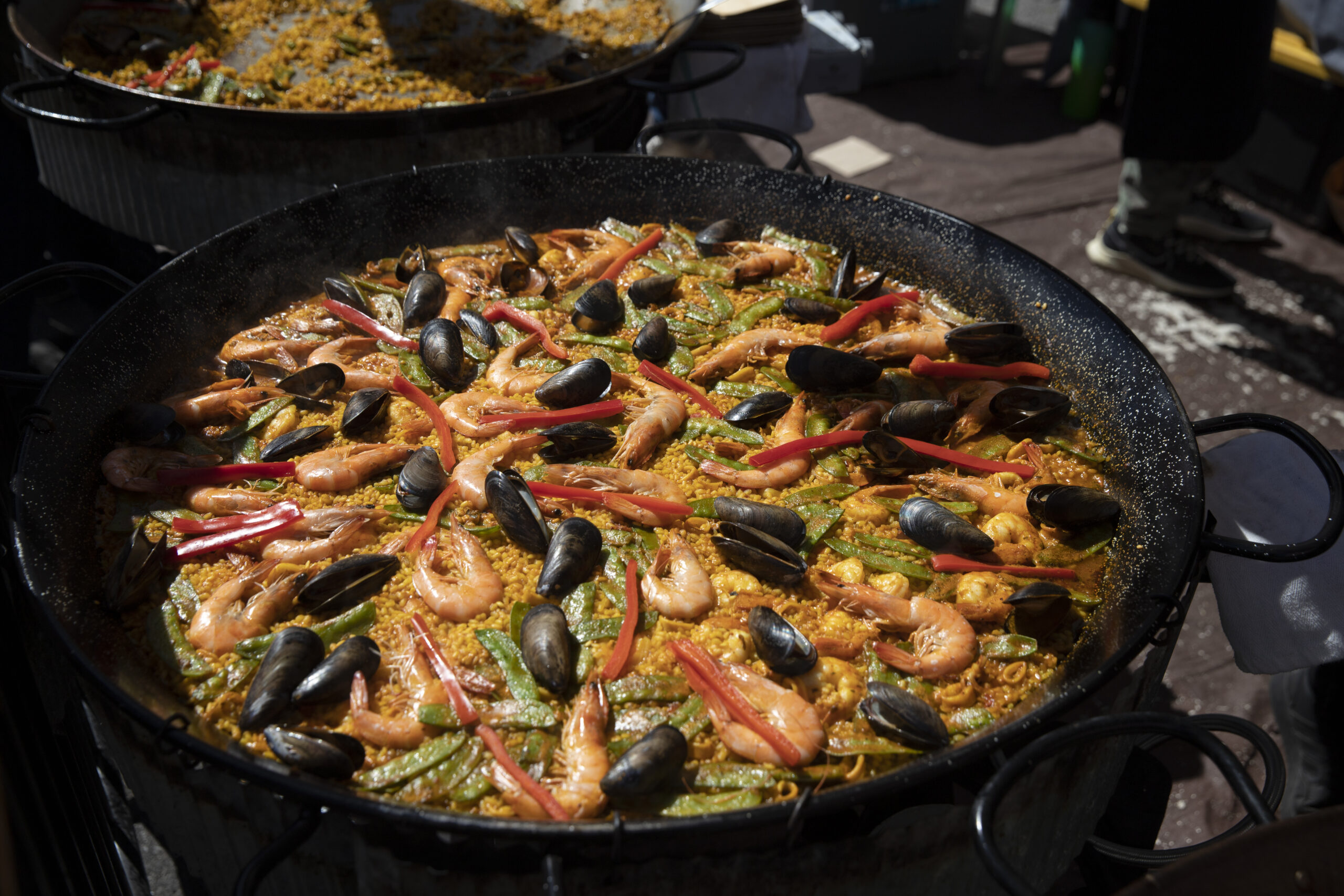 Paella cooking at the Paella Party CT Stall at Prospect Park Smorgasburg.