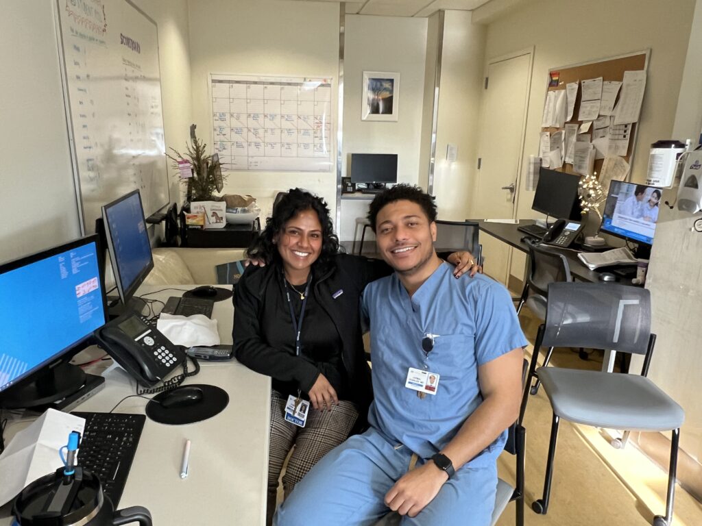 From left: Dr. Tharini Gara, surgical resident, and Jarmal Charles, chief surgery resident during National Female Physician Day tour.