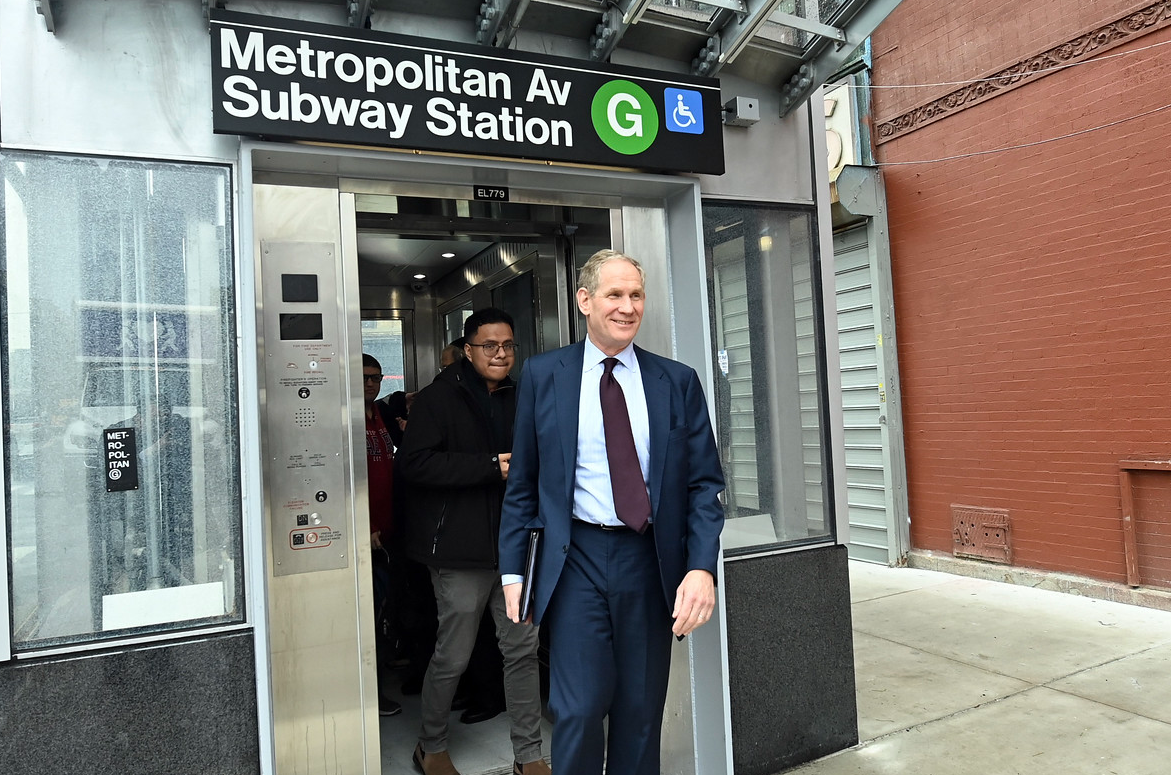 MTA Chair and CEO Janno Lieber emerges from one of the new elevators.