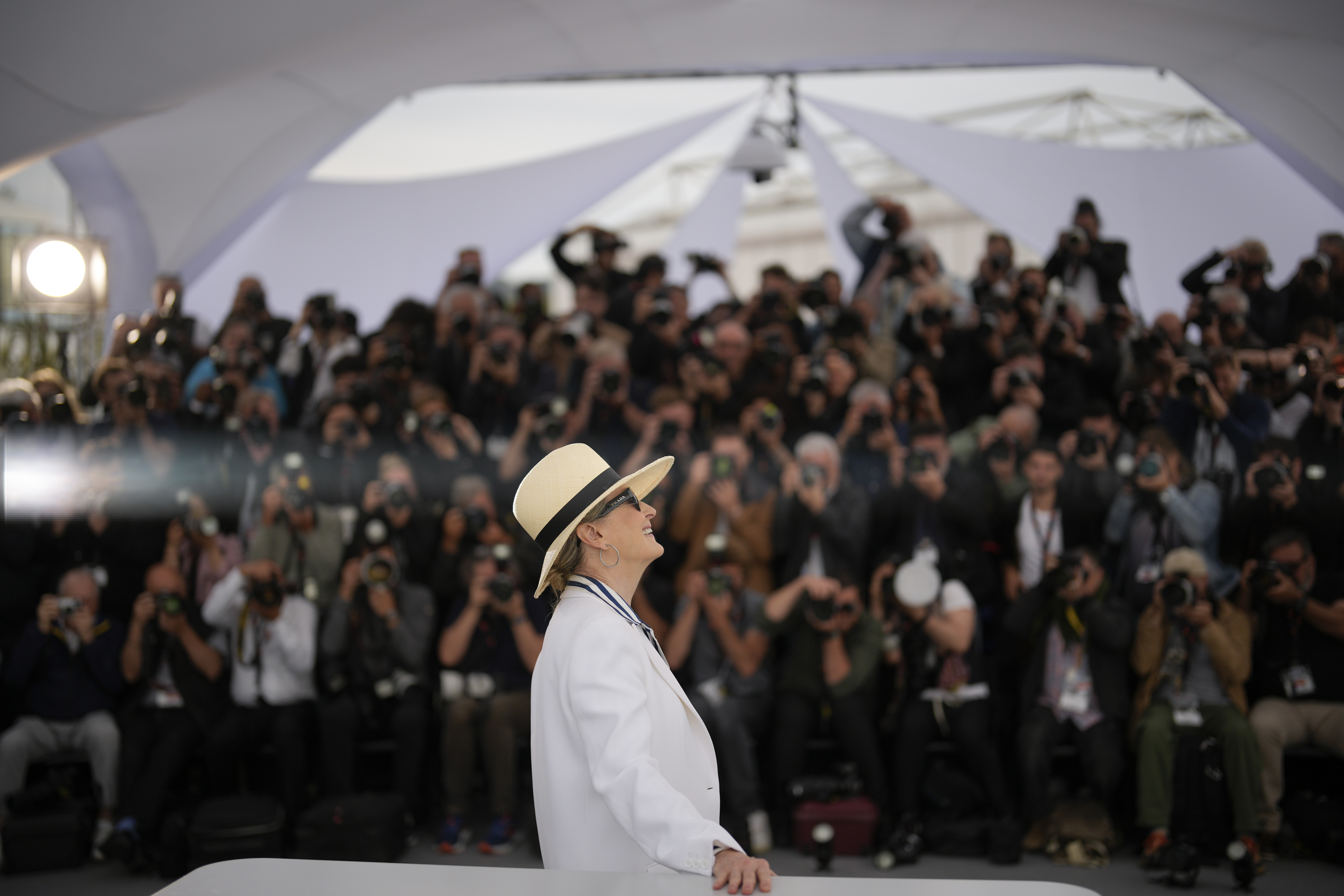 Meryl Streep poses for photographers during the honorary Palme d'Or photo call at the 77th international film festival, Cannes, southern France, Tuesday, May 14, 2024. (Photo by Andreea Alexandru/Invision/AP)