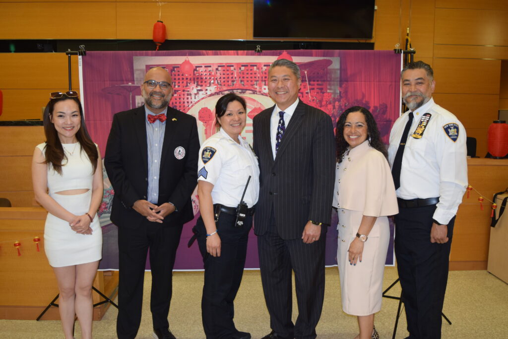 The Kings County Supreme Court celebrated AAHNPI Heritage Month with a vibrant event featuring cultural performances and speeches from prominent judges, including keynote speaker Hon. Donald Leo, highlighting the importance of diversity and inclusivity in the judicial system. Pictured from left to right: Jenny Yang, Hon. Shahabuddeen Ally, Sgt. Mary Wudo Wu, Hon. Donald Leo, Hon. Joanne Quinones, and Major Henry Chen. Eagle photos by Robert Abruzzese