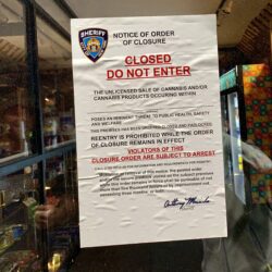 One of the signs posted by the NYC Sheriff on the door of the Exotic Smoke Shop (AKA Convenience and Organic Corporation) at 64 Henry St.
