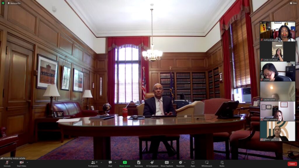 Hon. Hector LaSalle, presiding justice of the Appellate Division, Second Department, speaks during the Brooklyn Women’s Bar Association's "Lunch with a Judge" event on Wednesday, May 15, 2024. Screenshot via Zoom