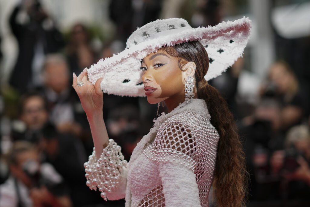 Winnie Harlow poses for photographers upon arrival at the premiere of the film 'The Apprentice' at the 77th international film festival, Cannes, southern France, Monday, May 20, 2024. (Photo by Scott A Garfitt/Invision/AP)