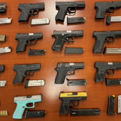 Seals and Alman were arrested on May 9, 2024, while attempting to sell an undercover 33 additional guns. Seals and Alman drove from Georgia into New York City and planned to sell nearly three dozen guns in a parking garage in a business district in Manhattan, New York. Of the 33 guns pictured above, several were long guns, including several semi-automatic rifles with ammunition. Photos courtesy of the U.S. Attorney’s Office for the EDNY
