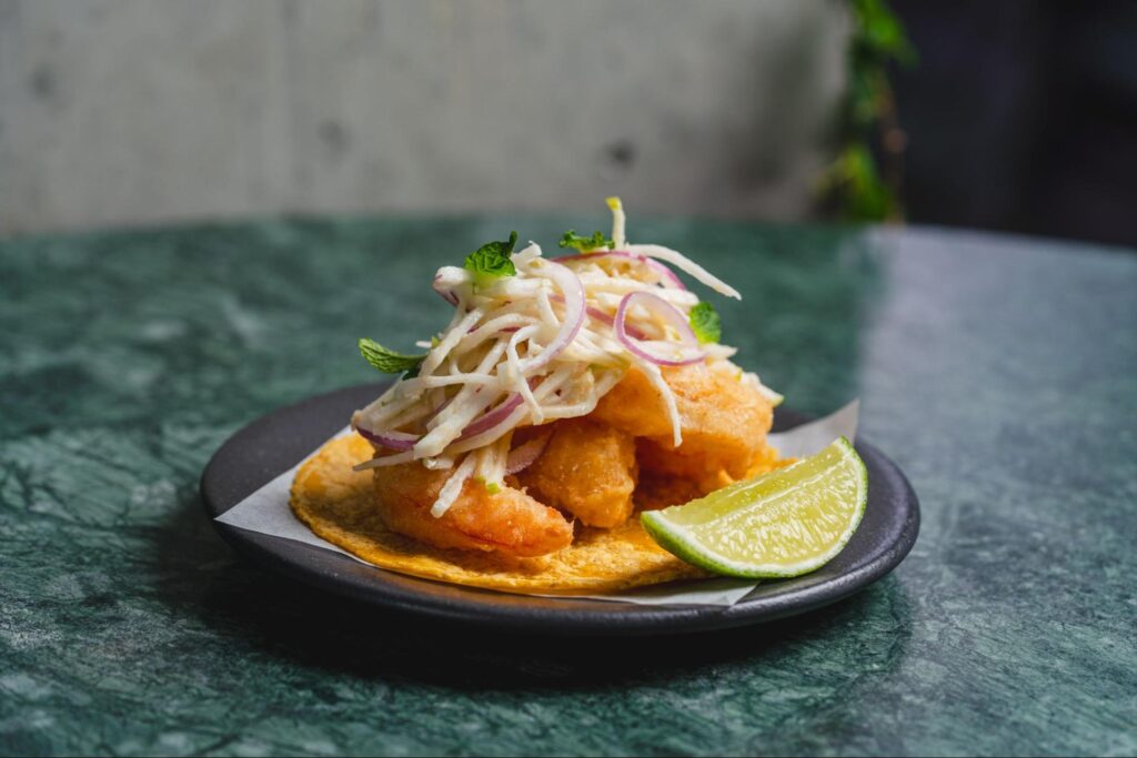 Fried shrimp taco.  Photo by Andrew Sokolow