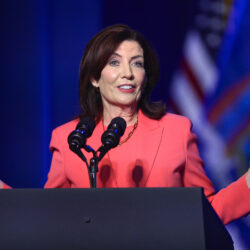 Gov. Kathy Hochul promoted new legislation aimed at curbing AI deception in elections, addressing concerns over manipulated political communications. Photo: Adrian Kraus/AP