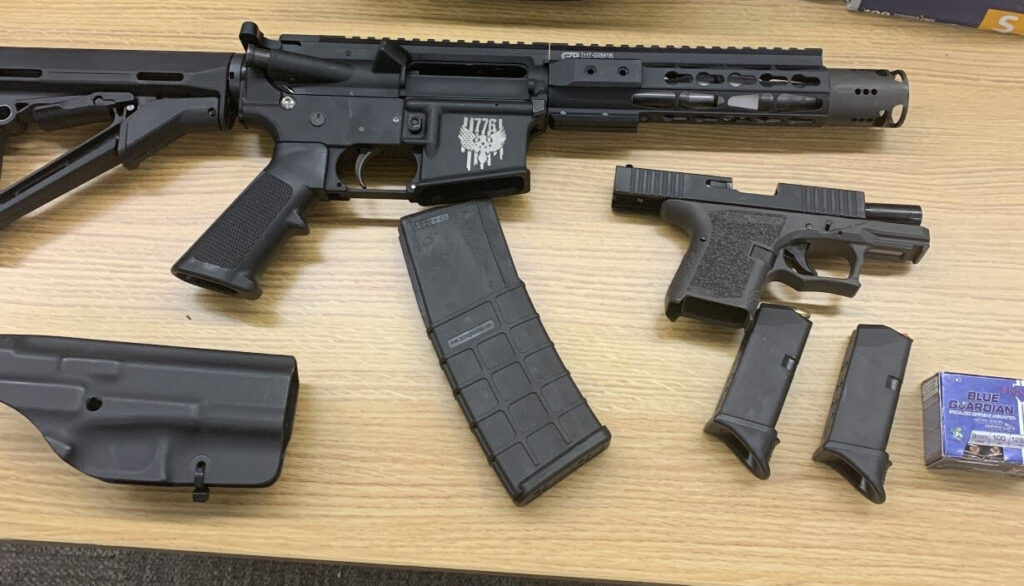 Short-barrel AM-15 rifle with extended magazine and Polymer80 ghost-gun pistol recovered by the investigation. Photos courtesy of NYS Attorney General’s Office