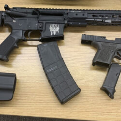 Short-barrel AM-15 rifle with extended magazine and Polymer80 ghost-gun pistol recovered by the investigation. Photos courtesy of NYS Attorney General’s Office