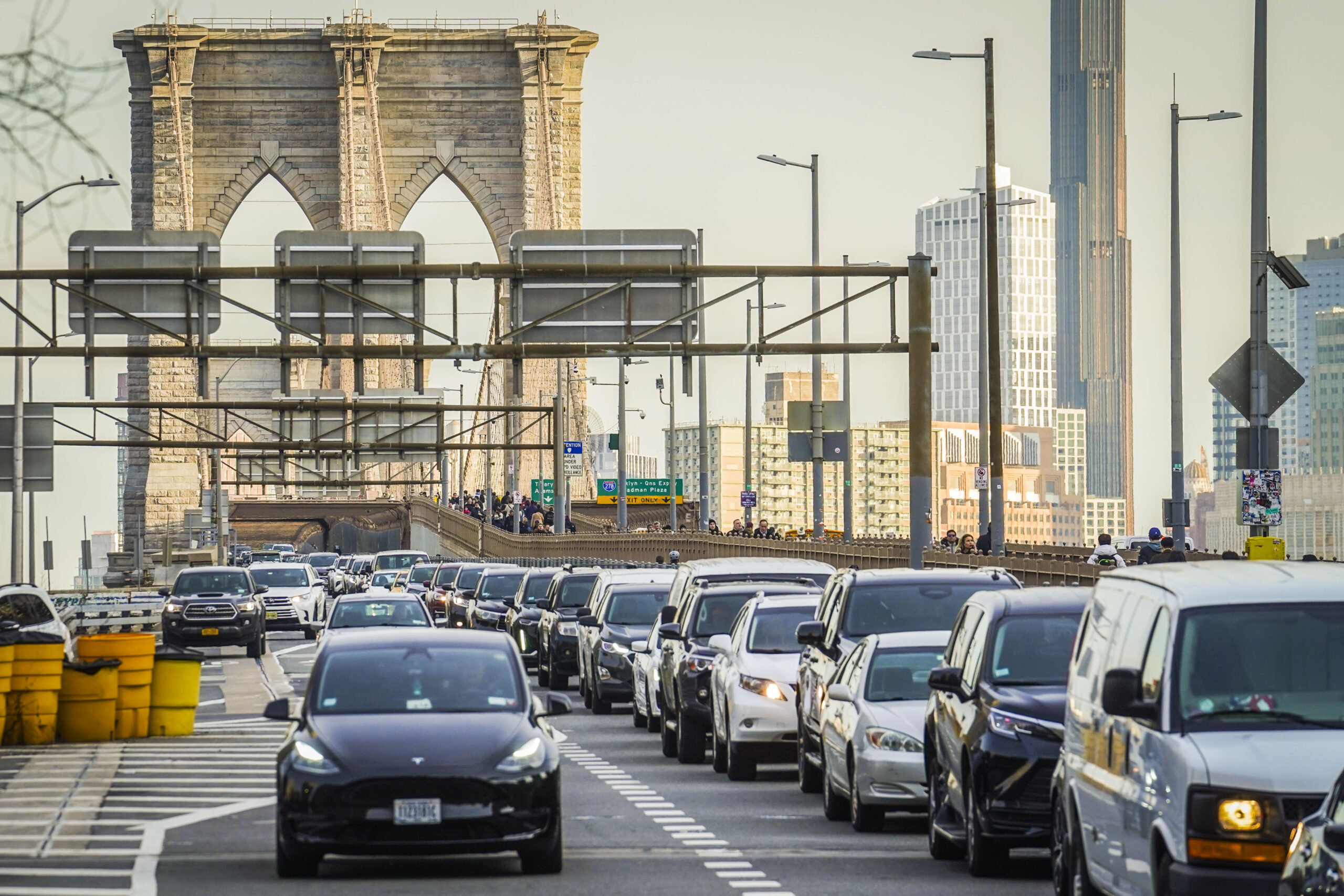 Traffic enters lower Manhattan after crossing the Brooklyn Bridge, Thursday, Feb. 8, 2024, in New York. AP Photo/Bebeto Matthews, File