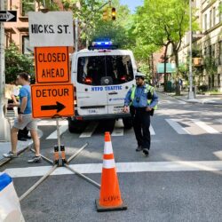 DOT traffic agents diverted vehicles from Hicks Street at Pierrepont Street Saturday afternoon, June 1, during the closure of the Queens-bound BQE.