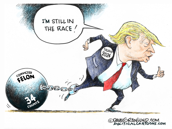 Felon Trump fundraising. Image by Dave Granlund/PoliticalCartoons.com