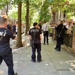 FDNY was the first to respond to a water main break that flooded the basements of three brownstones on Monroe Place in Brooklyn Heights on Saturday, June 1.