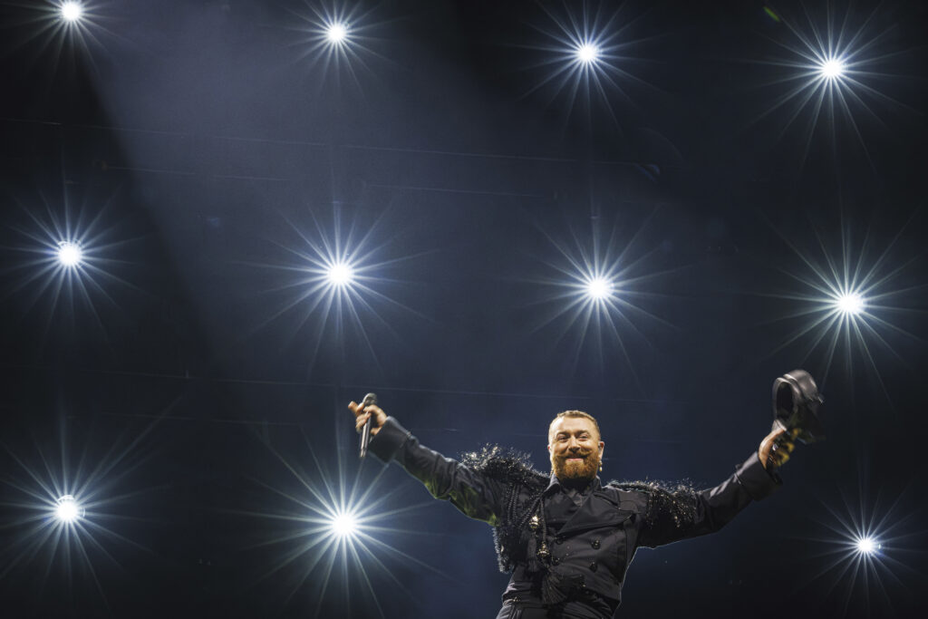 British singer and songwriter Sam Smith performs on the main stage, during the 47th edition of the Paleo Festival in Nyon, Switzerland, Wednesday, July 24, 2024. The Paleo is an open-air music festival that takes place from July 23-28. (Valentin Flauraud/Keystone via AP)
