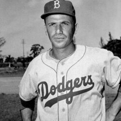 Brooklyn Dodgers' pitcher Ed Roebuck is seen at the Dodgers' spring training camp at Vero Beach, Fla., March 1956. AP Photo/Jim Kerlin