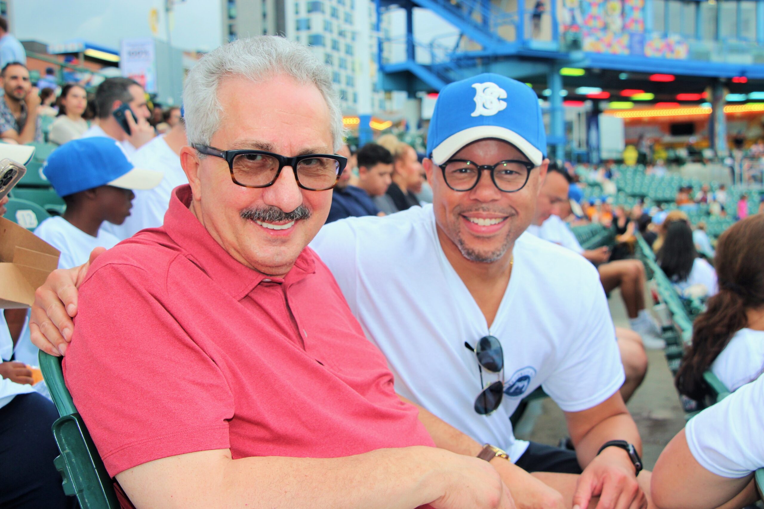 New York State Bar Association President Dominick Napoletano (left) and Brooklyn Bar Association President Anthony Vaughn Jr., at the Brooklyn Cyclones game. Eagle photo by Mario Belluomo