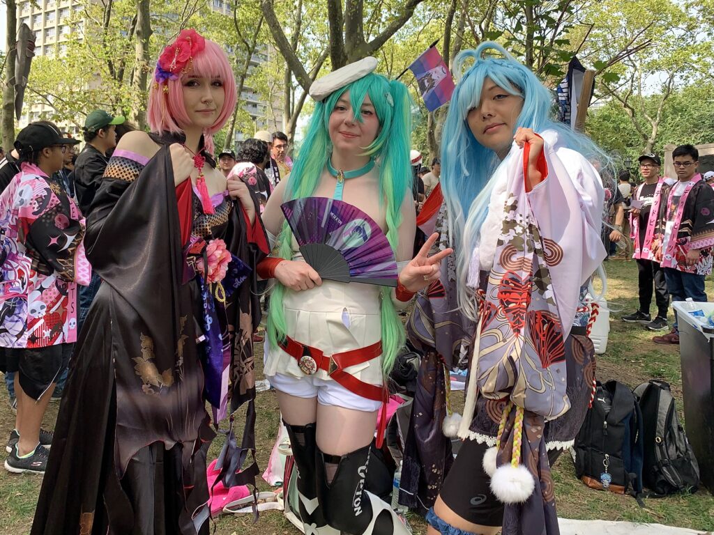 Hundreds of fans of hololive gathered in Cadman Plaza Park in Downtown Brooklyn on Saturday, Aug. 23, to cosplay, buy merch and celebrate the group’s concerts. Photo: Mary Frost, Brooklyn Eagle