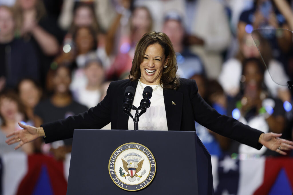 Democratic presidential nominee Vice President Kamala Harris speaks during a campaign event in Charlotte, N.C., Thursday, Sept. 12, 2024. (AP Photo/Nell Redmond)