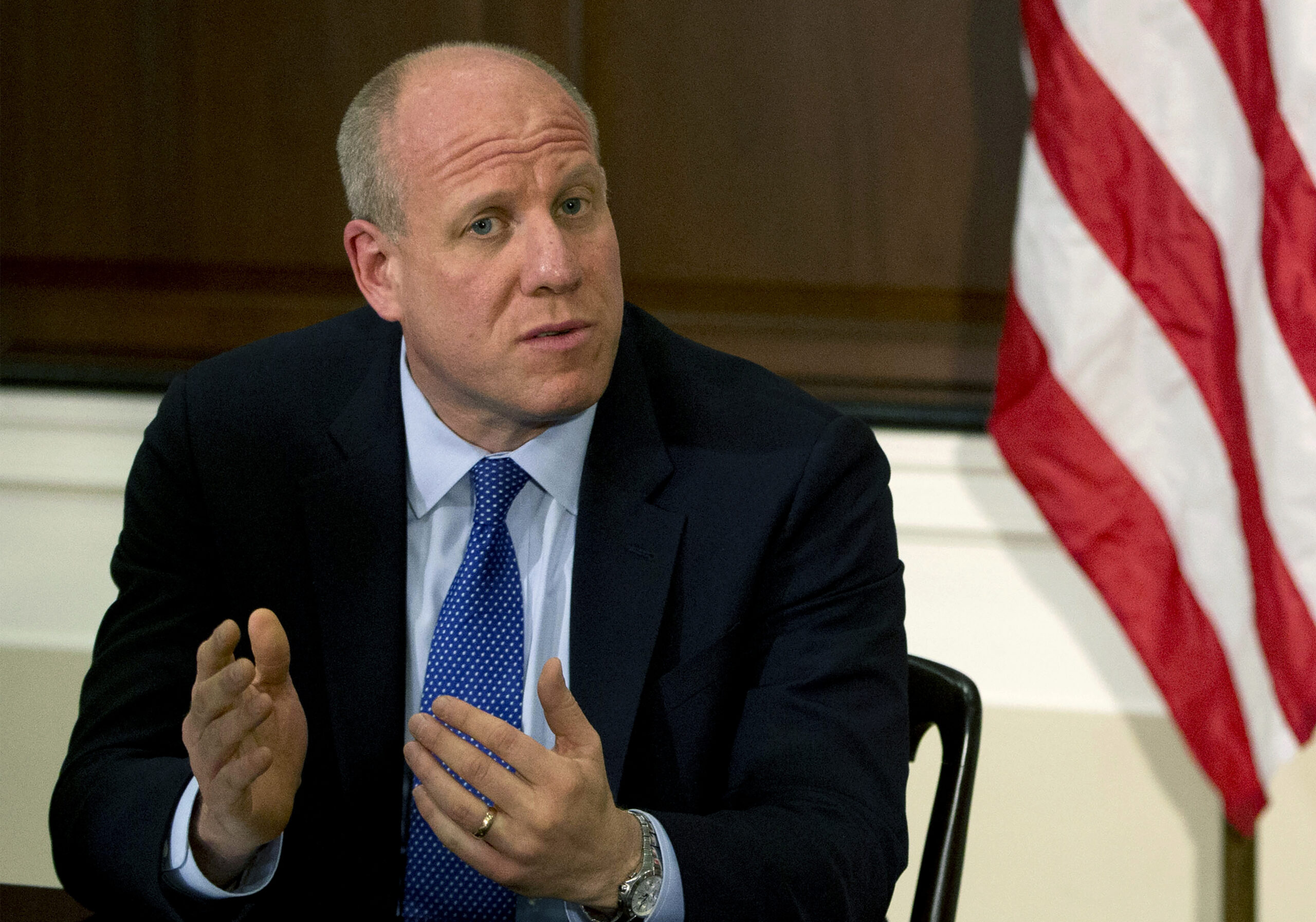 Eric Goldstein, Chief Executive, Office of School Support Services, New York City Department of Education, speaks in a discussion with other school leaders and experts on school nutrition at an event in the Eisenhower Executive Office Building on the White House complex, May 27, 2014, in Washington, D.C. AP Photo/Pablo Martinez Monsivais, File