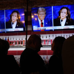 Viewers gather to watch a debate between Democratic presidential nominee Vice President Kamala Harris and Republican presidential nominee former President Donald Trump at the Angry Elephant Bar and Grill, Tuesday, Sept. 10, 2024, in San Antonio. AP Photo/Eric Gay