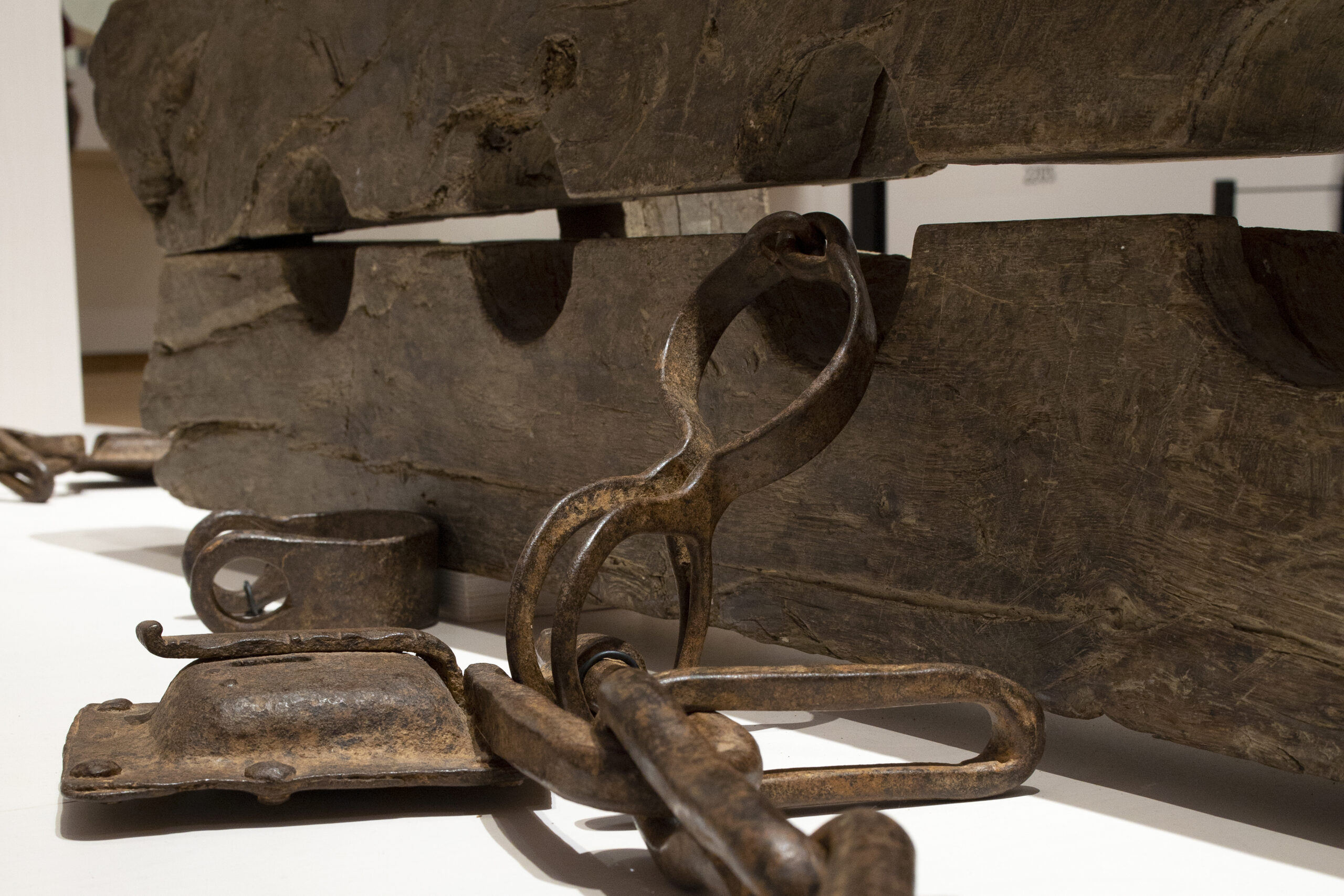 Tronco, or multiple foot stocks used to to constrain enslaved people, are seen at the Slavery exhibition Rijksmuseum in Amsterdam, Netherlands, May 17, 2021. AP Photo/Peter Dejong, File