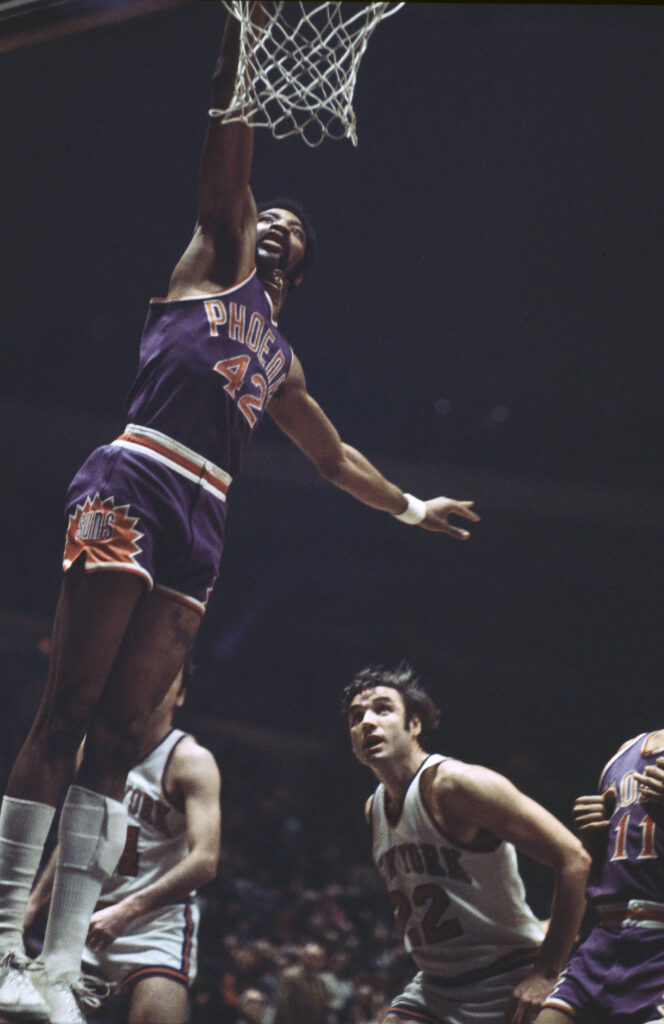 NBA great Connie Hawkins (42), seen here in a 1971 photo, encouraged Mike Senior when they met at a Brooklyn playground. AP Photo/Robert Kradin, File