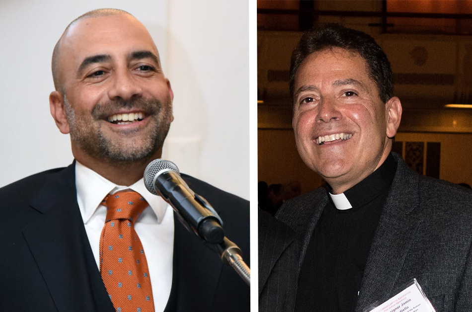 Frank Carone (left, Photo: Caroline Ourso) and Monsignor Jamie Gigantiello (right, Brooklyn Eagle photo by Robert Abruzzese).