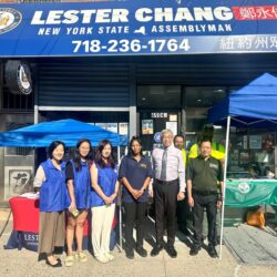 Lester Chang, Crystal Jalloh, NYC Dept. of Sanitation representatives, and Chang staff members. Photo by Wayne Daren Schneiderman