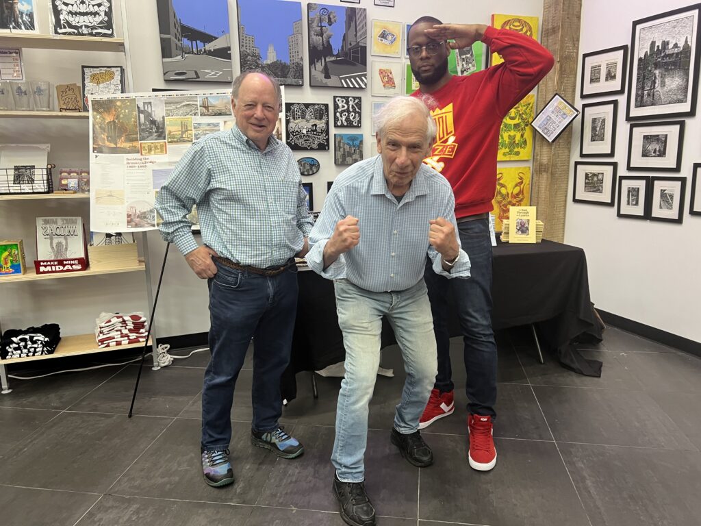 Striking a pose! Brooklyn authors Jeff Richman, Dr. Herbert Roseman and Jive Poetic. Photo by Wayne Daren Schneiderman