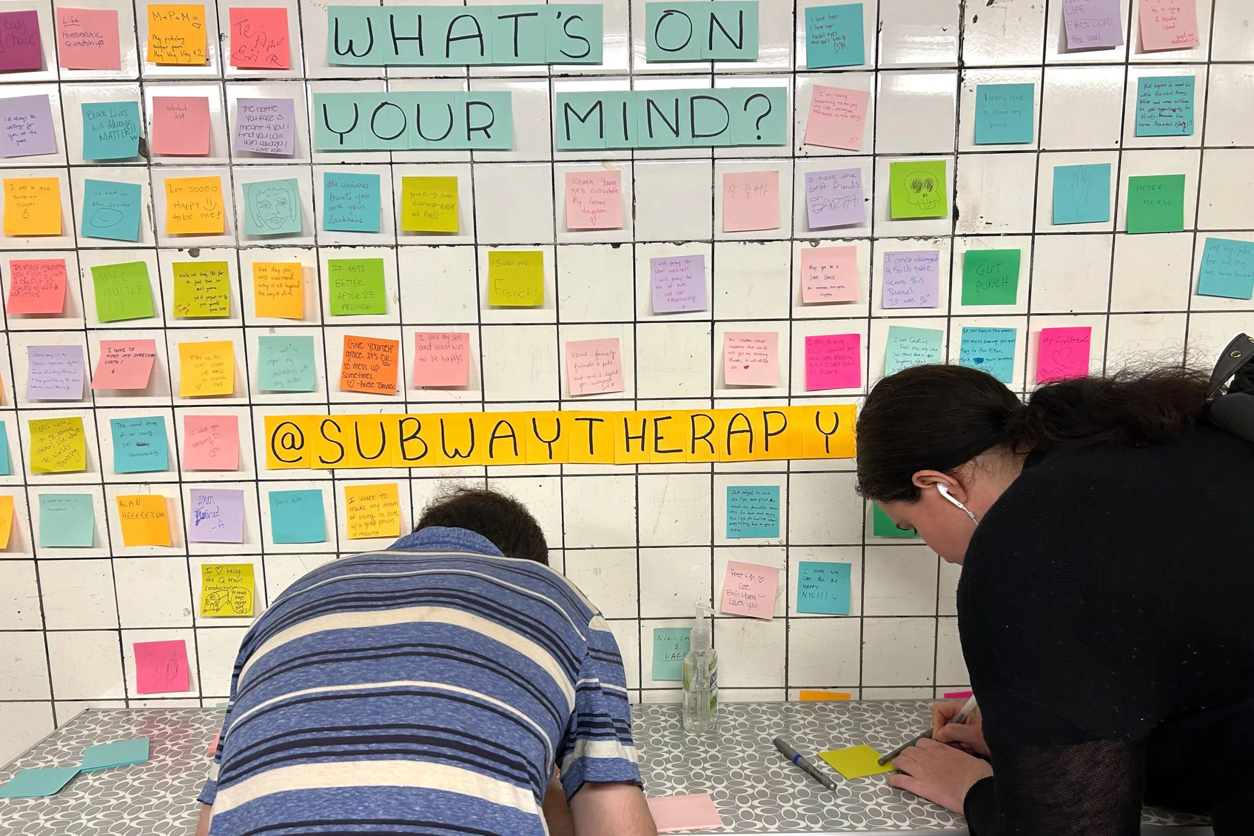 An artist recreated a “Subway Therapy” wall in the passageway in the 14th Street passageway between Sixth and Seventh avenues, Nov. 6, 2024. Credit: Jose Martinez/THE CITY