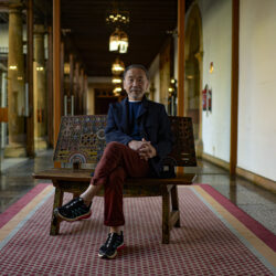 Japanese author Haruki Murakami poses ahead of an interview with The Associated Press in Oviedo, northern Spain, Wednesday, Oct. 18, 2023. AP Photo/Alvaro Barrientos