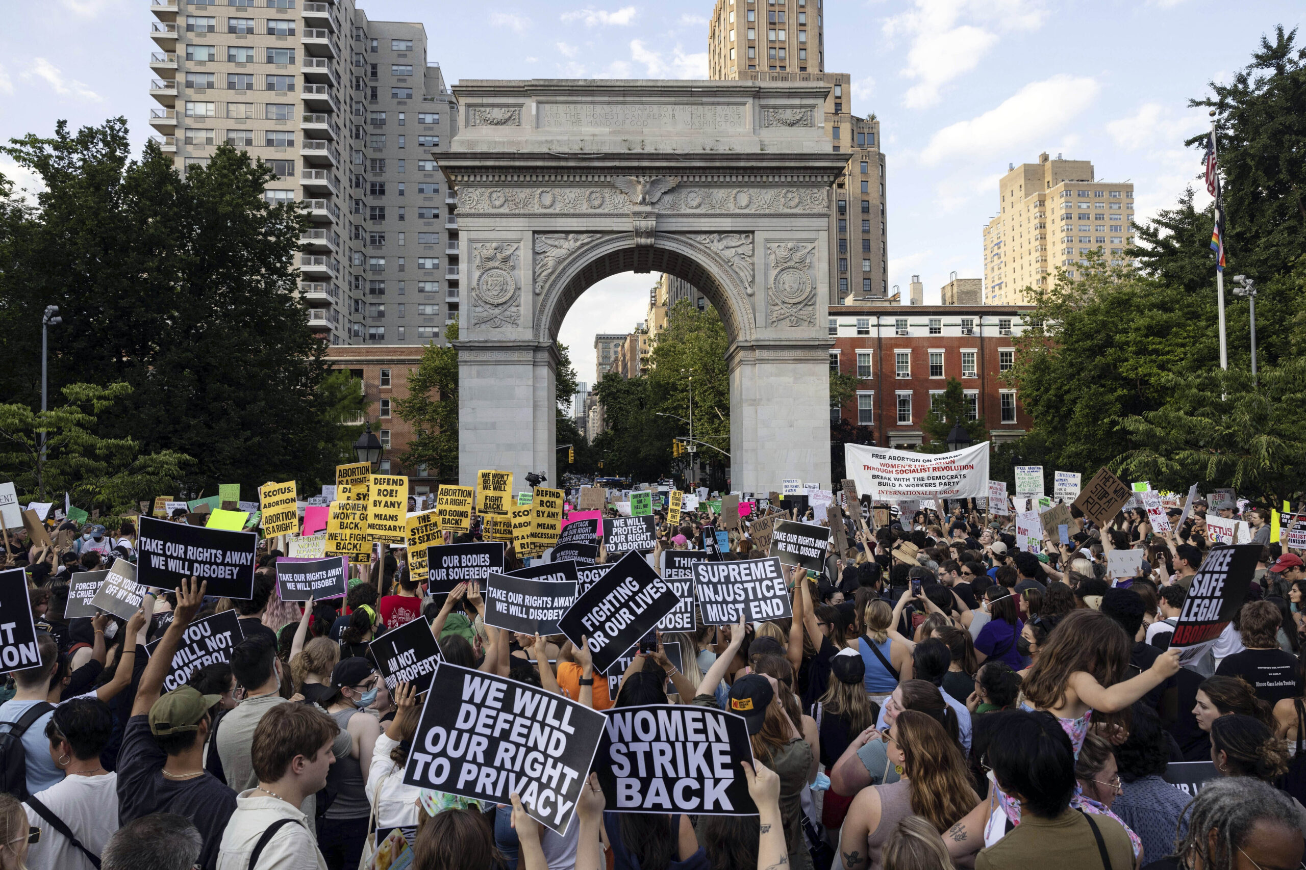 Abortion rights activists gather for a protest following the U.S. Supreme Court's decision to overturn Roe v. Wade, at Washington Square Park, June 24, 2022, in New York. AP Photo/Yuki Iwamura, File